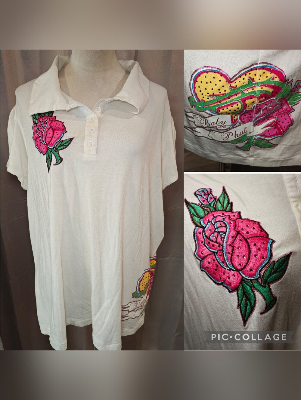 Y2K Baby Phat Plus Size Embroidered Polo Tee 🌹✨.
